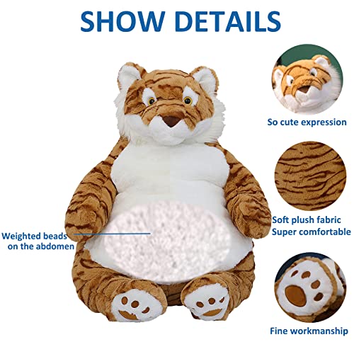 ronivia Tiger Weighted Stuffed Animals, 17" 3.5 lbs Weighted Tiger Plush Large Weighted Plush Animal Toy Pillow Gifts for Boys and Girls