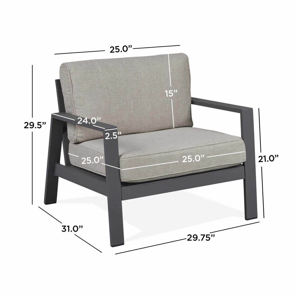 Real Flame Aegean Outdoor Chair with Cushions - Patio Furniture, Aluminum Frame - Weather & Sun Resistant, Rustproof