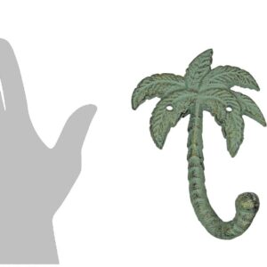 The Bridge Collection Cast Iron Palm Tree Hook for Wall - Metal Green Verdigris Indoor Outdoor Beach Wall Hooks for Coastal, Tropical Home Decor - Coat, Towel, Key Hook Tree