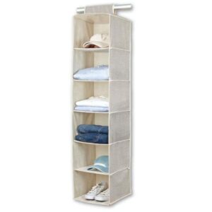 bino 6-shelf sweater closet organizer - beige | closet hanging organizer for bedroom | hanging sweater storage organizer | hanging shelves | portable closets for hanging clothes | room essentials