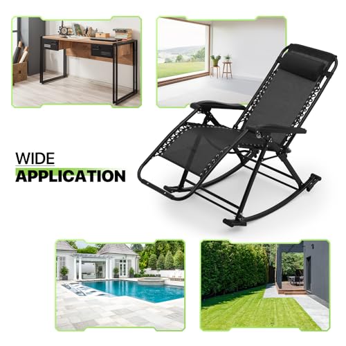 Magshion Outdoor Rocking Chairs 2 Pack Lounge Patio Rocking Chair Zero Gravity Outdoor Folding Recliner Foldable Lounge Chair for Patio Poolside and Camping, Support up to 330 lbs (Black)