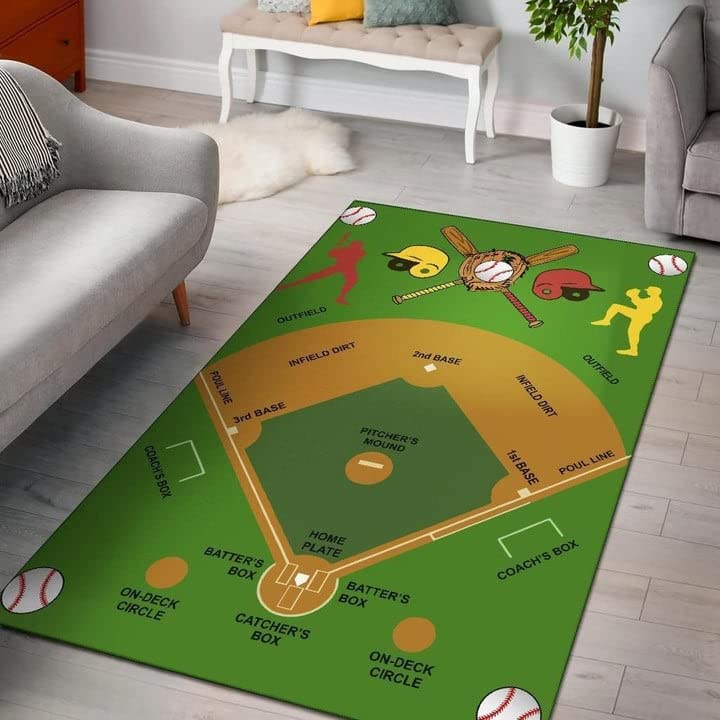 SATIGI Baseball Rug for Boys Bedroom - Baseball Field 2 Area Rug Baseball Floor Mat for Kids Playing Room Living Room Bedroom Floor Mats