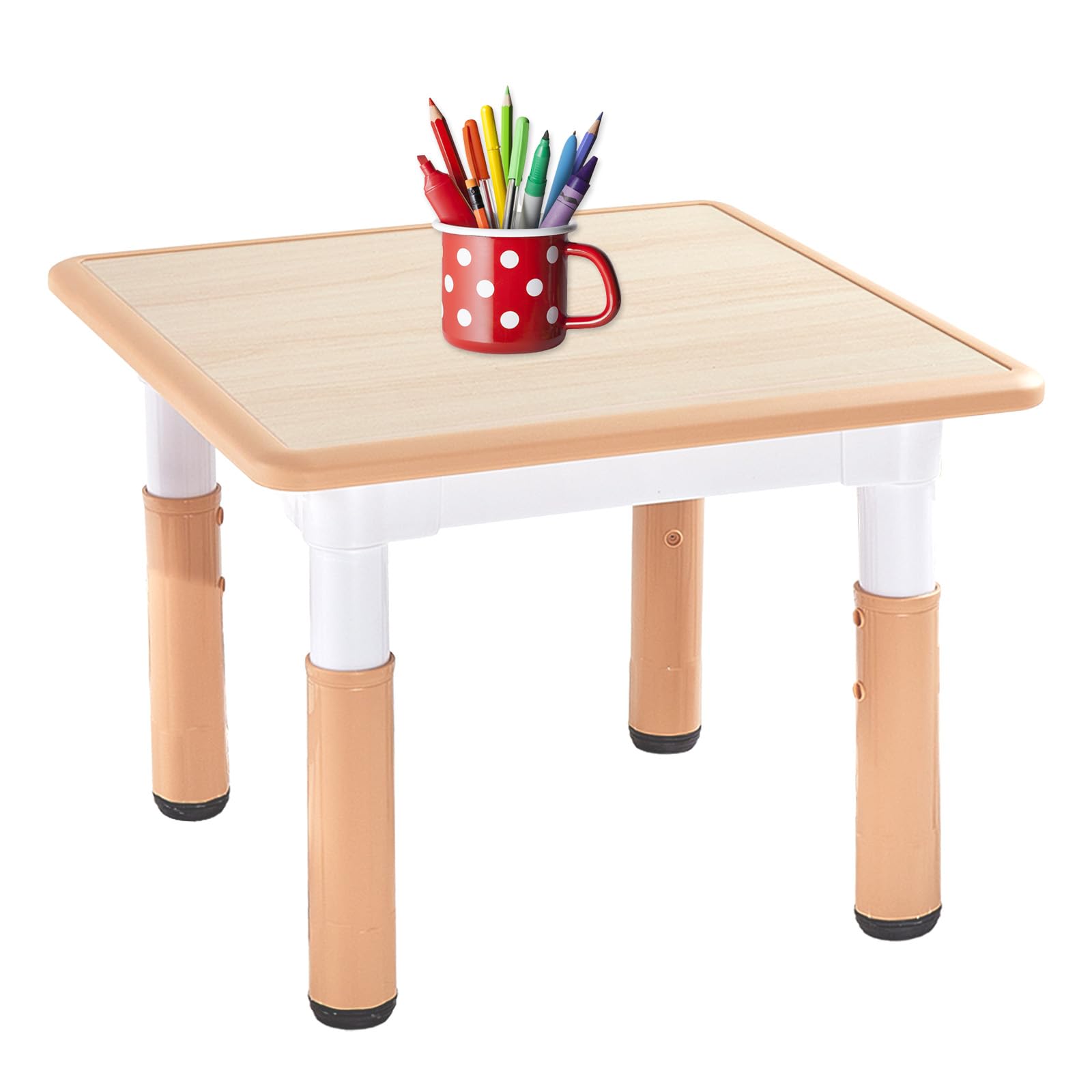 FUNLIO Adjustable Kids Table, 3 Level Height Adjustable Toddler Table for Ages 3-8, Easy to Wipe Arts & Crafts Child Table, for Classrooms/Daycares/Homes, CPC & CE Approved, 23.6 x 23.6inch - Natural