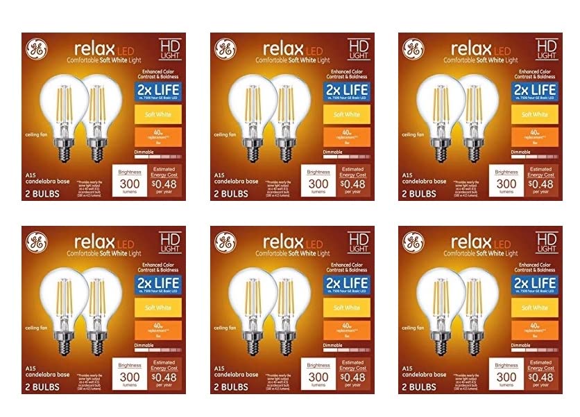 GE (case of 12 Bulbs) Relax LED 40 Watt Equivalent, Dimmable, Warm White A15 LED Light Bulb Candelabra Base