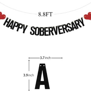 Happy Soberversary Banner, Happy Sober Anniversary Decorations, Happy Sobriety, Perfect for the Celebration of Lengths of Sobriety and Recovery Birthdays Black Red Glitter