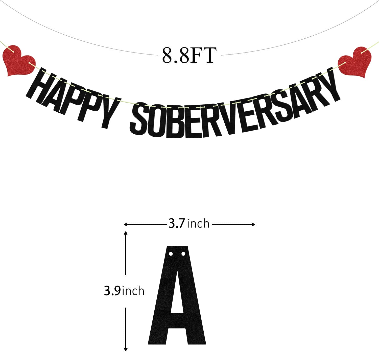 Happy Soberversary Banner, Happy Sober Anniversary Decorations, Happy Sobriety, Perfect for the Celebration of Lengths of Sobriety and Recovery Birthdays Black Red Glitter