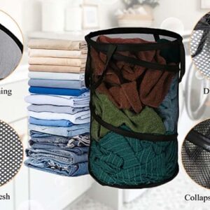 Kamuavni Pop Up Laundry Basket Round Mesh Dirty Clothes Basket Clear Net Laundry Pop Up Circular Collapsible Round Mesh Laundry Baskets 15.7 * 24inch