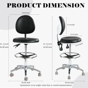 LIMKOMES Medical Dental Assistant Stool with Adjustable Backrest Rolling Ergonomic Swivel Seating Dentist Chair for Clinics, Dental Office, Lab-Black