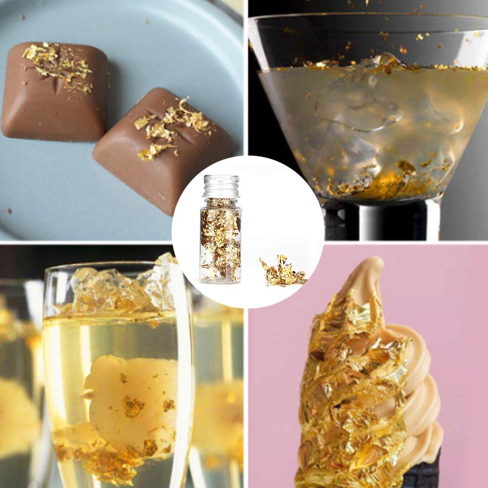 Lwuey Gold Leaf Makeup, Edible Flakes Goldlen Toppers Gilding Paper Bottles Imitation Metallic Decoration Drink Cooking Chocolates Cakes Drinks Baking Dessert Cupcake Steak Food Spa Home 2PCS