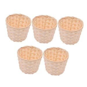 toyvian 5pcs woven basket storage basket woven bucket rattan makeup basket small wicker baskets flower seagrass belly basket wood chip basket woven cube candy bowl wooden doll house round