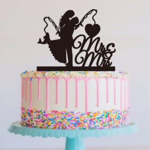 Fishing Wedding Cake Topper,Fishing Funny Mr & Mrs, Bride and Groom Wedding Party Decoration —Fishing