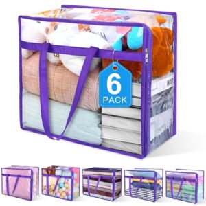 budding joy 6 pack clear zippered storage bags for clothes,40l closet organizers and storage containers vinyl moving bag for bedding, linen, blankets, comforters, clothing & toys