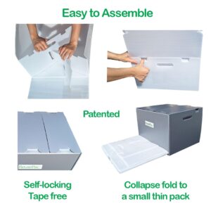 ReusePac Reusable Foldable Box Corrugated PP Lightweight, Storage Moving, Heavy Duty Stackable, Tape Free Self-Locking Lid for Business Home In/Outdoors (16x12x08 in, Gray 4 Pack)