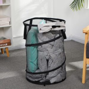 Kamuavni Pop Up Laundry Basket Round Mesh Dirty Clothes Basket Clear Net Laundry Pop Up Circular Collapsible Round Mesh Laundry Baskets 15.7 * 24inch