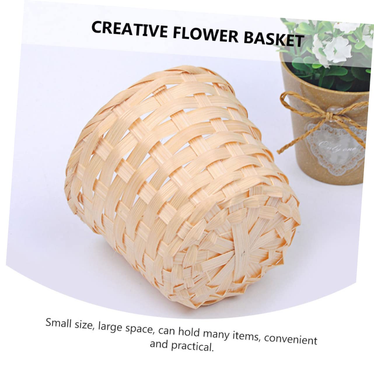 Toyvian 5pcs Woven Basket Storage Basket Woven Bucket Rattan Makeup Basket Small Wicker Baskets Flower Seagrass Belly Basket Wood Chip Basket Woven Cube Candy Bowl Wooden Doll House Round