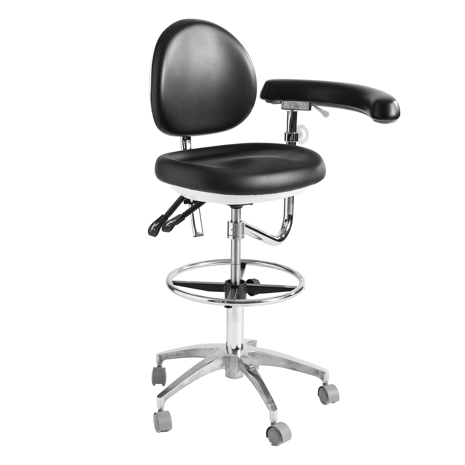 LIMKOMES Medical Dental Assistant Chair with Rotatable Armrest Rolling Medical Chair Ergonomic Swivel Seating Back Support Dentist Stool for Clinics, Dental Offices, Labs-Black