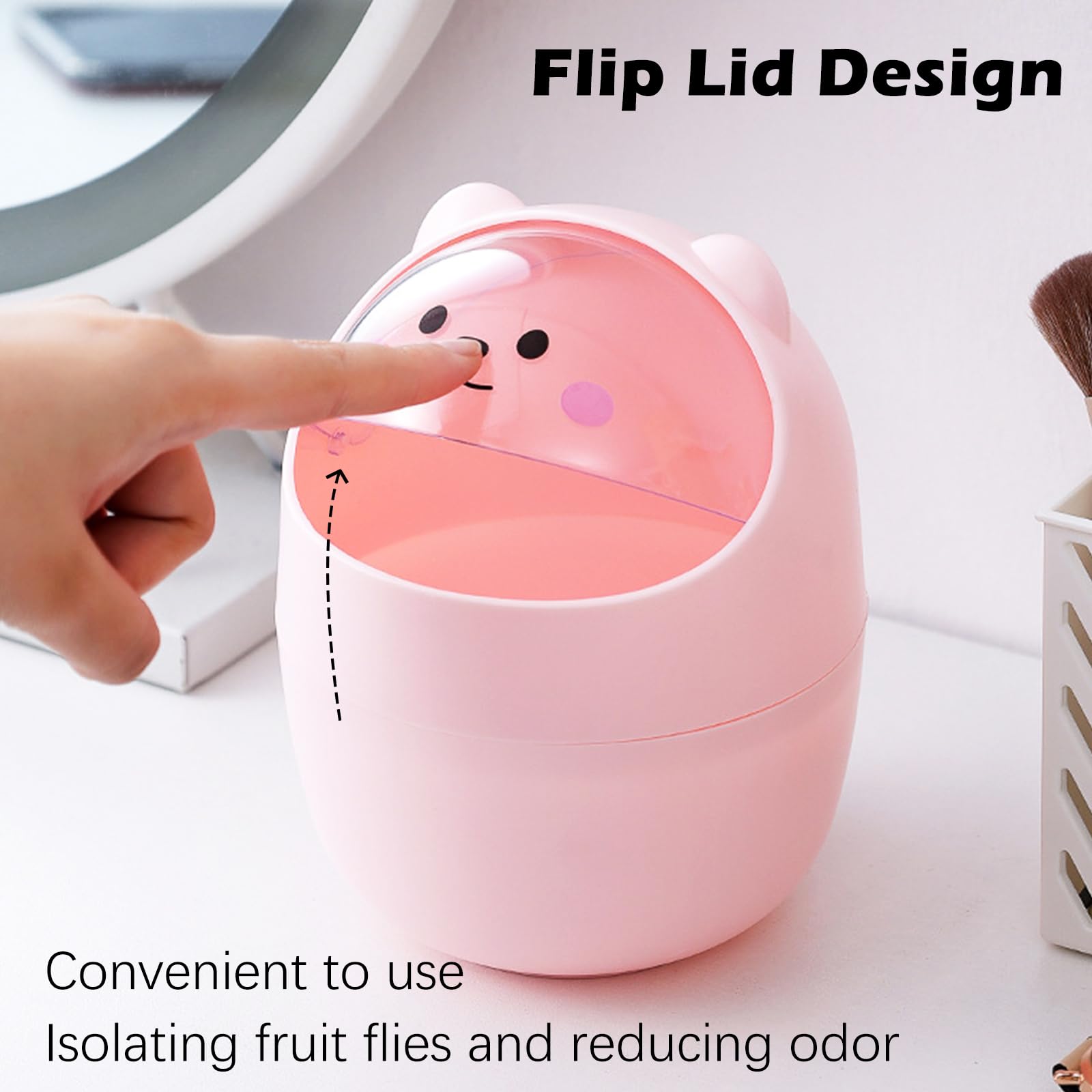 SHAIDOJIO 3 Pack Cute Desktop Trash Can with 180 Trash Bags, Creative Small Garbage Can with Flip Lid, Tiny Countertop Wastebasket for Kids, Kawaii Mini Desk Waste Bin for Bedroom, Bathrooms