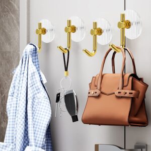 Thinslimer 8 Pack Adhesive Hooks Acrylic Wall Hooks Decorative Gold Towel Hook Strong Adhesive Wall Tools for Hanging Towels Hats Bags Keys (Gold)