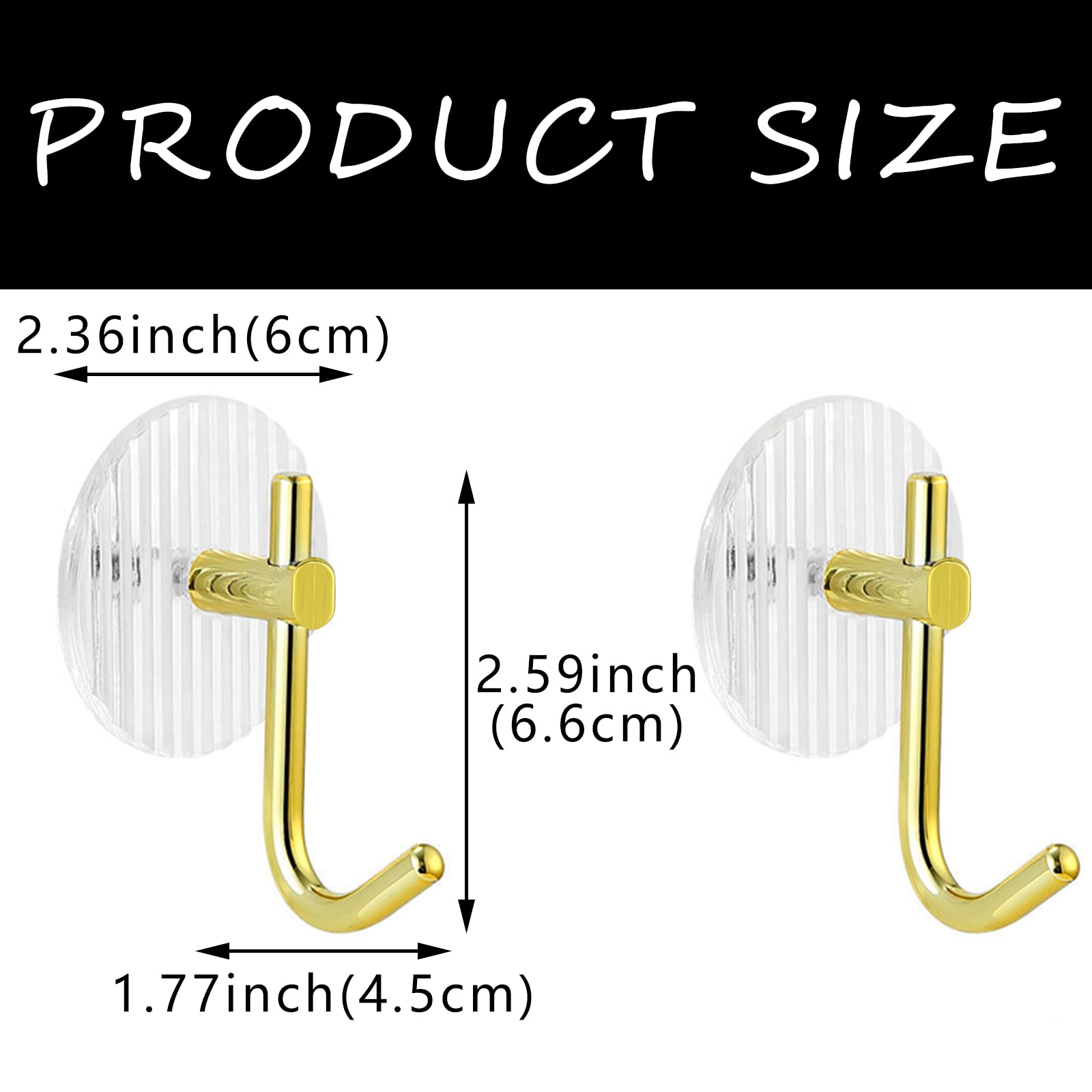 Thinslimer 8 Pack Adhesive Hooks Acrylic Wall Hooks Decorative Gold Towel Hook Strong Adhesive Wall Tools for Hanging Towels Hats Bags Keys (Gold)