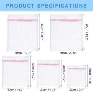 uxcell Mesh Laundry Bags, 5Pcs Mesh Wash Bag Fine Net Travel Storage Organize Bag with Zipper for Delicate Clothing Laundry Stocking, Pink