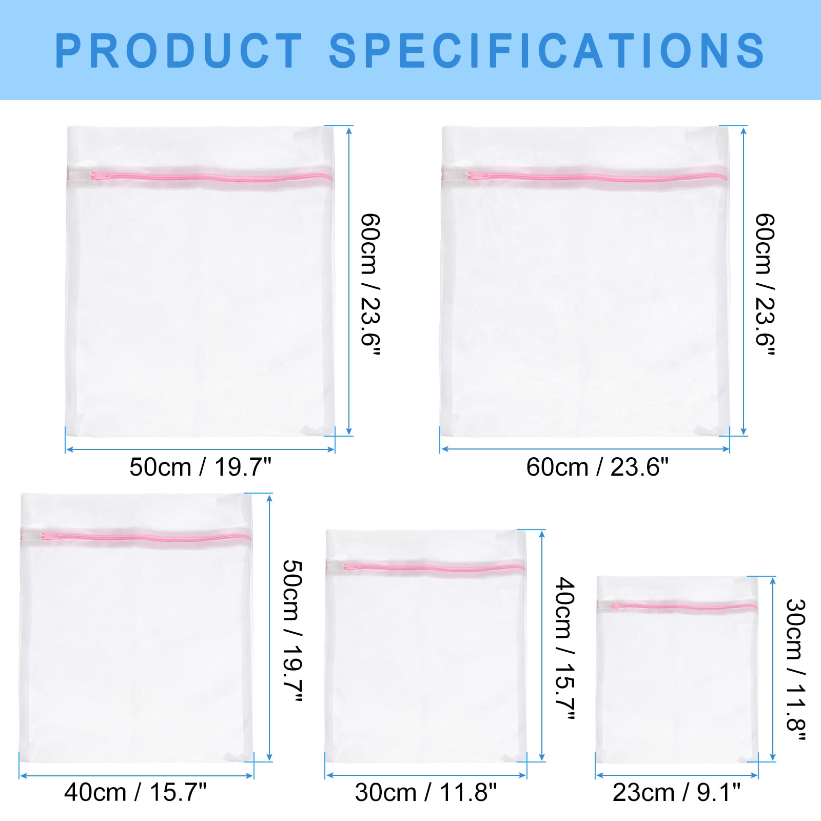 uxcell Mesh Laundry Bags, 5Pcs Mesh Wash Bag Fine Net Travel Storage Organize Bag with Zipper for Delicate Clothing Laundry Stocking, Pink