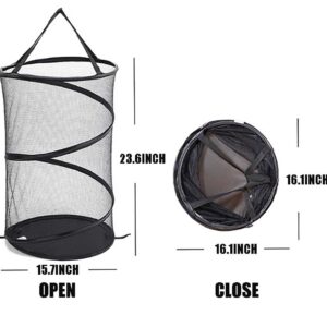 Kamuavni Pop Up Laundry Basket Round Mesh Dirty Clothes Basket Clear Net Laundry Pop Up Circular Collapsible Round Mesh Laundry Baskets 15.7 * 24inch