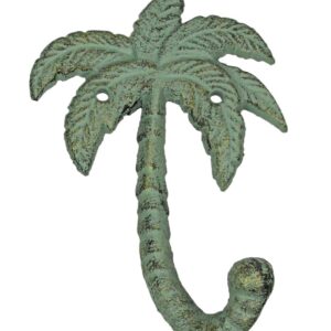 The Bridge Collection Cast Iron Palm Tree Hook for Wall - Metal Green Verdigris Indoor Outdoor Beach Wall Hooks for Coastal, Tropical Home Decor - Coat, Towel, Key Hook Tree