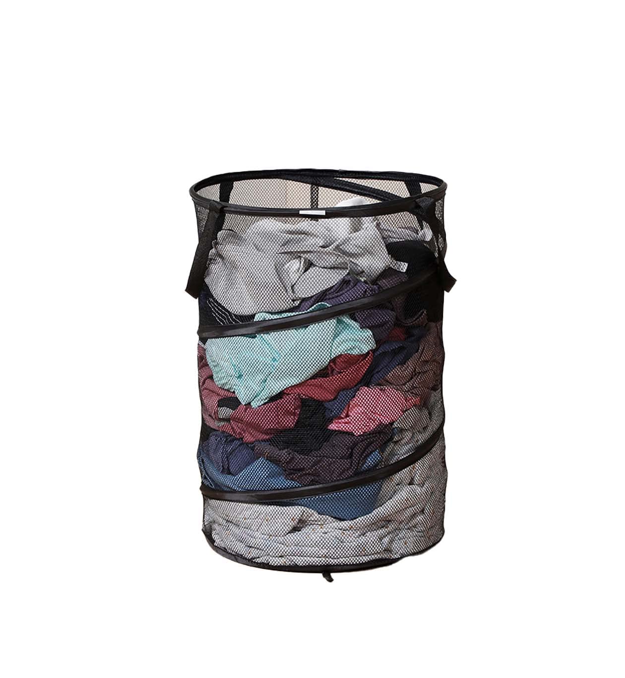 Kamuavni Pop Up Laundry Basket Round Mesh Dirty Clothes Basket Clear Net Laundry Pop Up Circular Collapsible Round Mesh Laundry Baskets 15.7 * 24inch