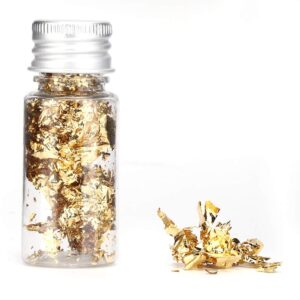 Lwuey Gold Leaf Makeup, Edible Flakes Goldlen Toppers Gilding Paper Bottles Imitation Metallic Decoration Drink Cooking Chocolates Cakes Drinks Baking Dessert Cupcake Steak Food Spa Home 2PCS