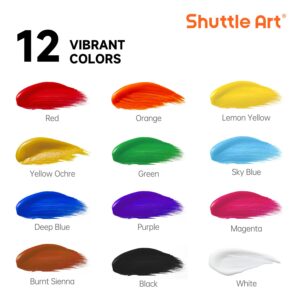 Shuttle Art Acrylic Paint, 12 Colors Acrylic Paint Large Bottle Set, 473ml/16oz Each, Rich Pigments, High Viscosity, Bulk Paint for Artists, Beginners and Kids on Rocks Crafts Canvas Wood Ceramic