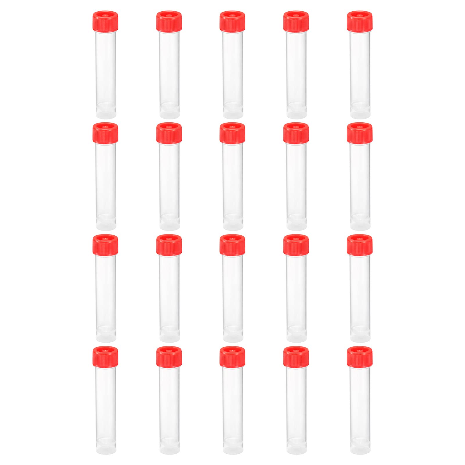 PATIKIL 20mL Plastic Test Tubes, 20 Pack Frozen Test Tube Vial Container Storage Screw Cap for Lab Laboratory Science, Red Clear