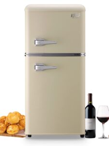 krib bling 3.5 cu.ft compact refrigerator 2 door mini fridge with freezer, mini refrigerator with removable glass shelves small drink food storage cooler for office, dorm, apartment, cream