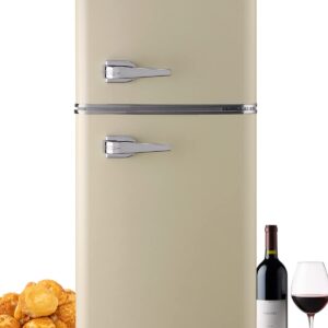 KRIB BLING 3.5 CU.FT Compact Refrigerator 2 Door Mini Fridge with Freezer, Mini Refrigerator with Removable Glass Shelves Small Drink Food Storage Cooler for Office, Dorm, Apartment, Cream