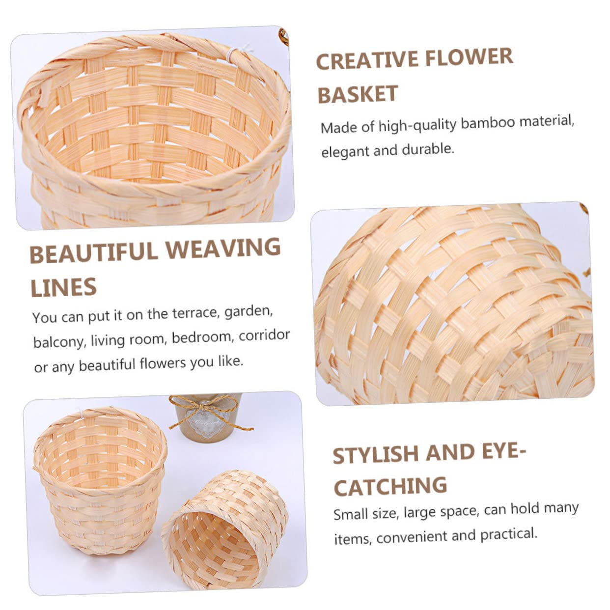 Toyvian 5pcs Woven Basket Storage Basket Woven Bucket Rattan Makeup Basket Small Wicker Baskets Flower Seagrass Belly Basket Wood Chip Basket Woven Cube Candy Bowl Wooden Doll House Round