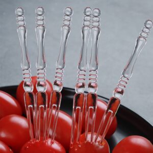 Ouliget Disposable Clear Plastic Fruit Forks,Mini Cake Forks,Tasting Appetizer Forks, Dessert Forks Party Supplies,4 Inches,80 Pieces.