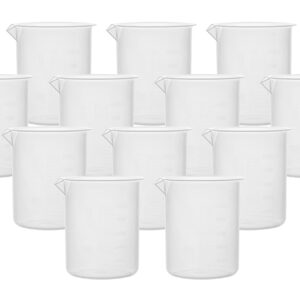 EISCO Plastic Beakers, 500mL, Pack of 12 - Low Form, Molded Graduations, Tapered Spout - Autoclavable & Microwavable Polypropylene