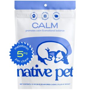 native pet calm dog treats for stress and anxiety relief - dog calming chews - natural calming dog treats made with melatonin for dogs - natural dog calming chews - dog anxiety relief - 30 chews