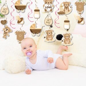 54Pcs Neutral Bear Baby Shower Party Hanging Swirls Cream Bear We Can Bearly Wait Nude Teddy Foil Ceiling Swirls Decor Boho Brown Bear Kids Birthday Gender Reveal Wedding Bridal Shower Party Supplies