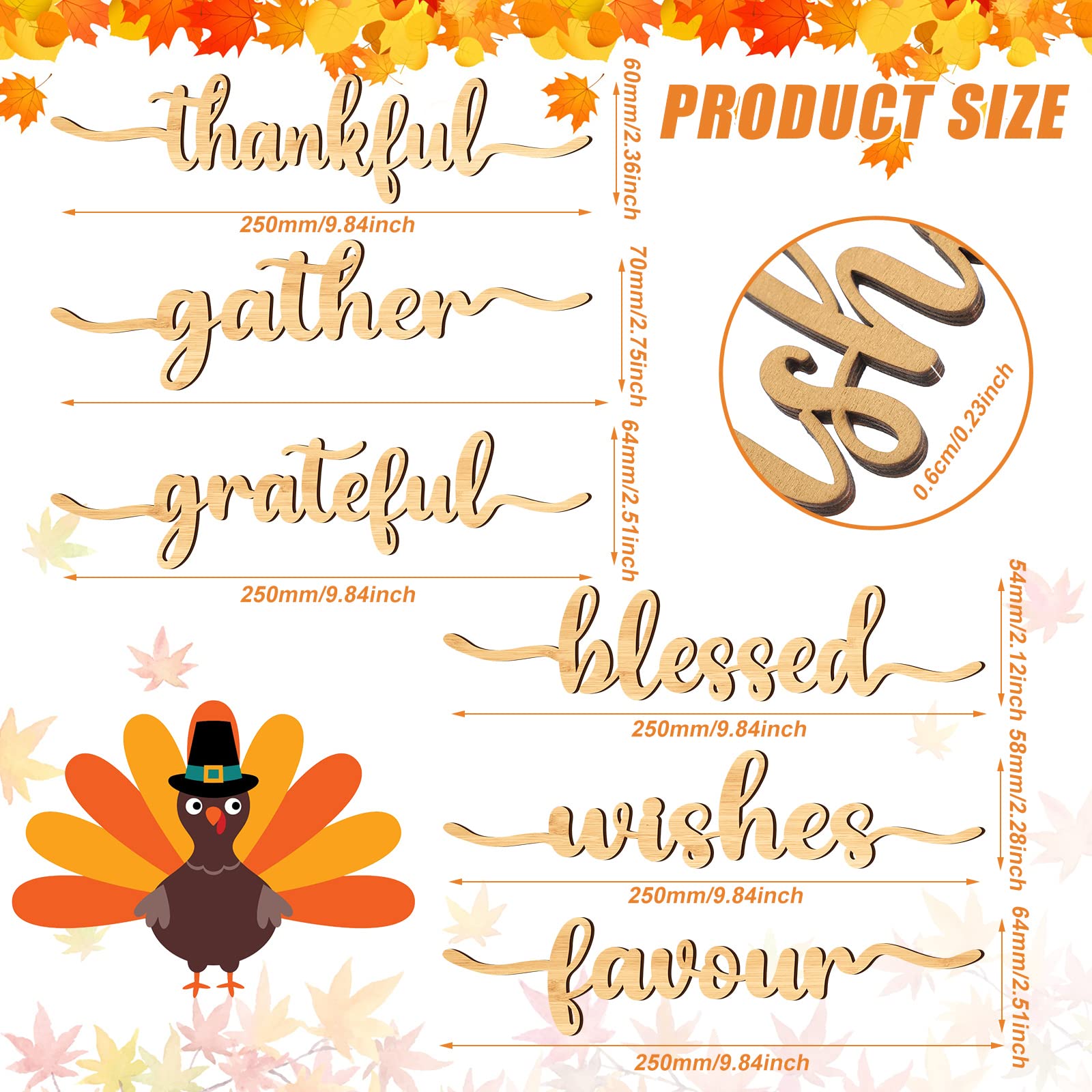 12 Pieces Thanksgiving Wood Word Cutout Thankful Plate Signs Grateful Blessed Gather Sign Thanksgiving Place Sign Thankful Plate Cutout Thanksgiving Sign for Table Home Dinner Party