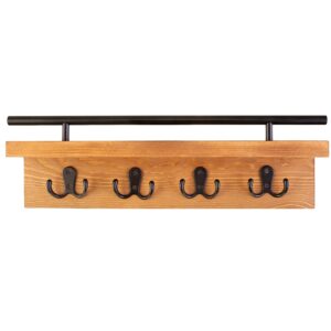 Ripple Creek Key Holder for Wall and Mail Shelf, Decorative Wooden Wall Rack for Keys, Letters, Bills - Pine Wood Unique and Industrial Decor, Perfect for Entryway, Kitchen (Light Brown, Double Hook)