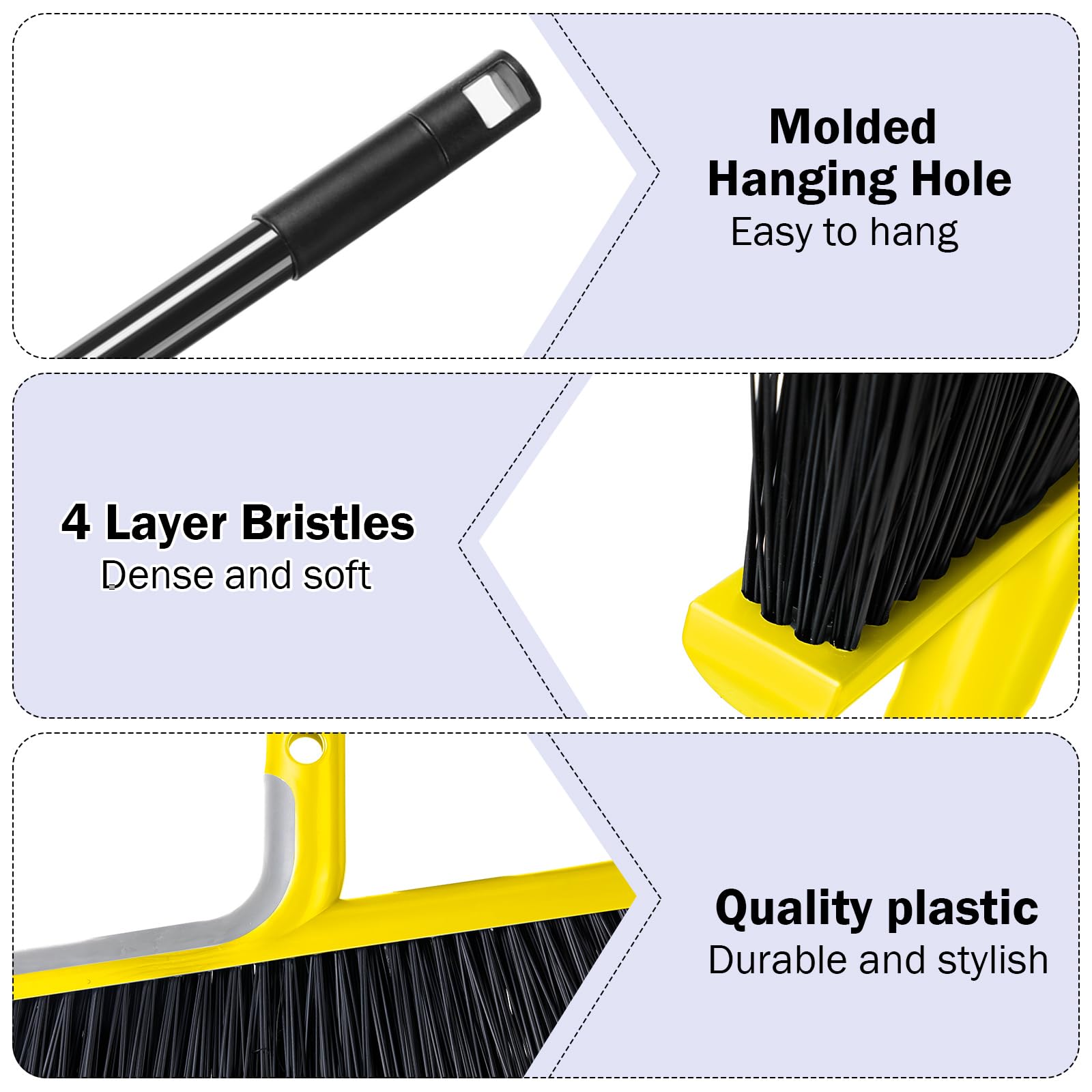 Roshtia 8 Pcs Heavy Duty Broom Set 58 Inch Outdoor Indoor Broom Commercial Stiff Broom with Long Handle Angle Broom Garage Broom Concrete Broom Outside Broom Outdoor Brooms for Sweeping Patio (Yellow)