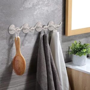 Asidrama Towel Hooks for Bathroom,Brushed Satin Nickel Coat Hooks for Kitchen Shower Door Wall Mounted,Exquisite Robe & Towel Hooks,Durable Robe Wall Hooks for Hanging Towels (2 Pack)