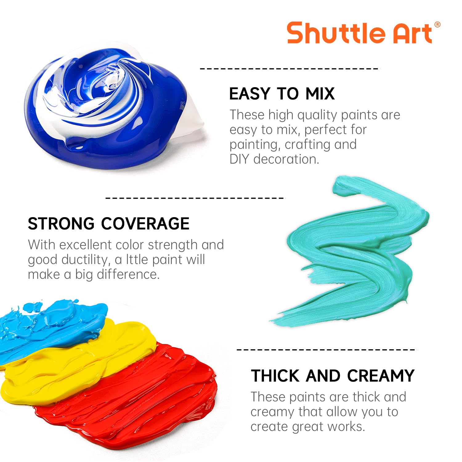 Shuttle Art Acrylic Paint, 12 Colors Acrylic Paint Large Bottle Set, 473ml/16oz Each, Rich Pigments, High Viscosity, Bulk Paint for Artists, Beginners and Kids on Rocks Crafts Canvas Wood Ceramic