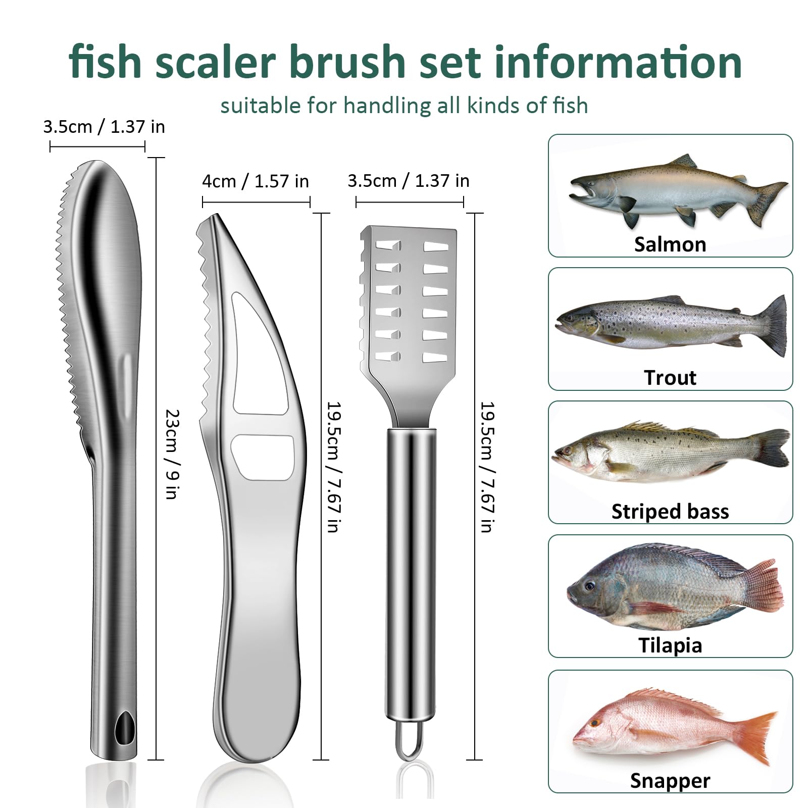 3Pcs Fish Scaler Remover, Fish Scaler Brush, Stainless Steel Fish Cleaning Kit Fish Scaler Fish Skin Graters Cleaning Peeler Scaler Scraper with Bottle Opener for Kitchen Fish Scales Removing Peeling