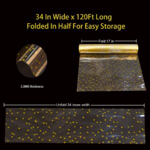 CMFYHM Clear Cellophane Wrap Roll(34" x 120’Ft) 3Mil Gold Polka Dot Cellophane Roll, Cellophane Roll, Gift Wrap Roll, Cellophane Wrap for Gifts, Baskets, Flowers, Party Decorations