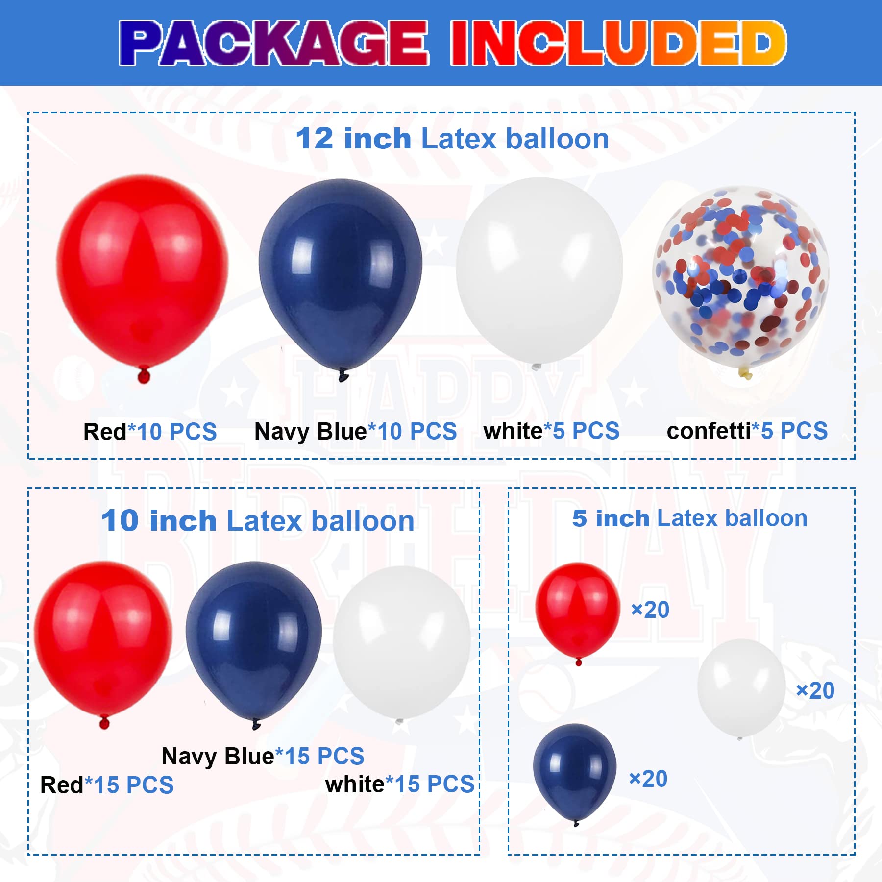 Baseball Balloon Arch Garland,146 Pcs Baseball Aluminum foil Glove Red White Navy Blue Confetti Latex Balloons for Boys Teene Sport Theme Birthday Party Baby Shower Party Decoration