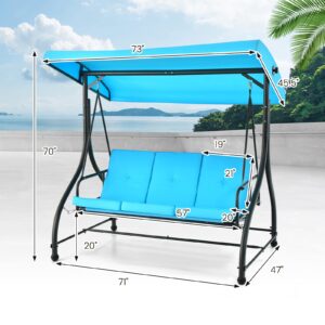 Tangkula 3 Person Porch Swing, 2-in-1 Convertible Patio Swing Bed with Removable Cushions, Solid Steel Structure, Outdoor Swing with Adjustable Canopy for Backyard, Balcony, Poolside (Turquoise)