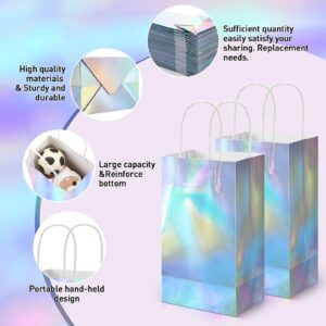 Estune Iridescent Gift Bags with Handle Holographic Party Favor Bags Glitter Foil Paper Handbag Candy Goodie Bag for Wedding Birthday Halloween Party Favor, 8.3 x 5 x 3.2 In(30 Pcs)