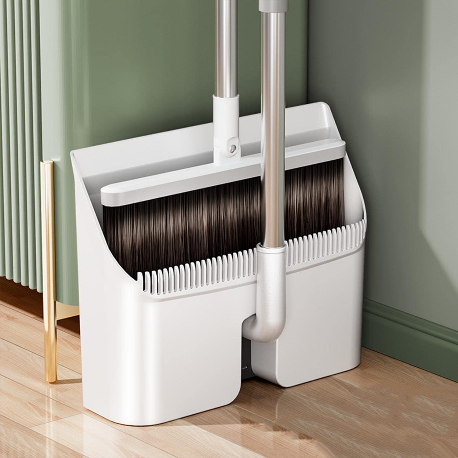 Broom and Dustpan Set, Broom and Dustpan, Broom and Dustpan Set for Home, Kitchen Broom and Dustpan Set, Upright Standing Dustpan and Sweeping Broom Combo, for Office Home Kitchen Lobby Floor Use