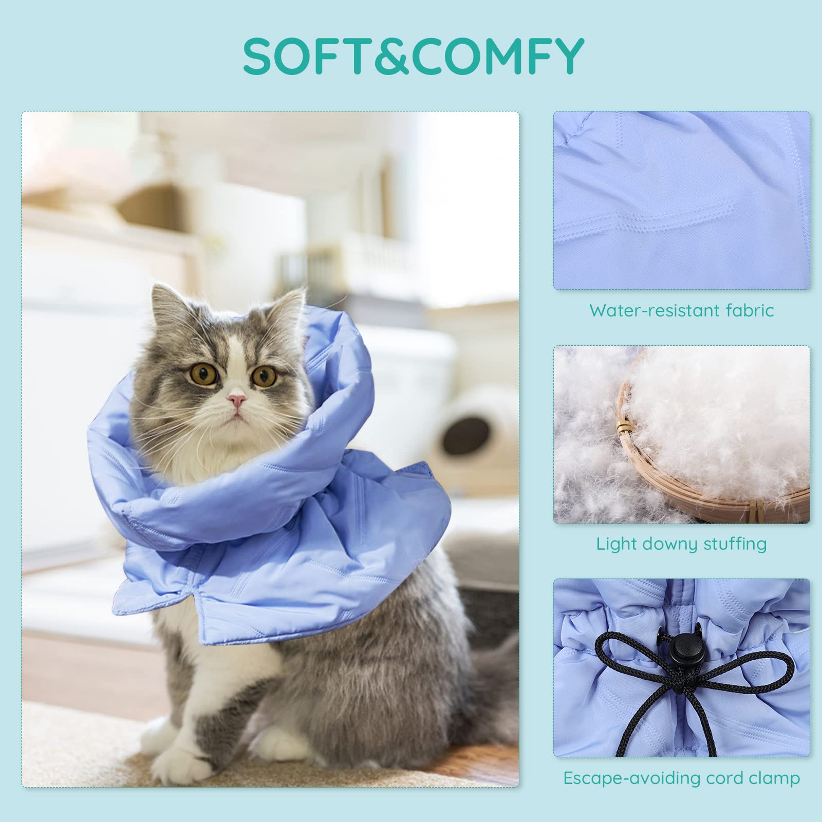 Cat Recovery Collar, Soft Adjustable Cat Cone Alternative, Lightweight Waterproof Fasteners Collars for Cats Kittens Puppies, After Surgery Stop Licking and Daily Use (Neck girt 6.3"-9.1")